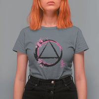 AA Sober Symbol Serenity Recovery T Shirt For Women Japanese Cherry Blossom Brushstroke Circle