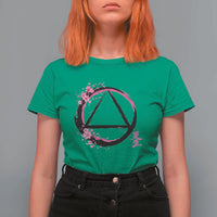 AA Sober Symbol Serenity Recovery T Shirt For Women Japanese Cherry Blossom Brushstroke Circle