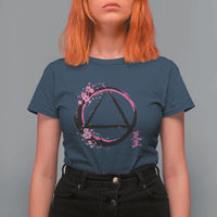 AA Sober Symbol Serenity Recovery T Shirt For Women Japanese Cherry Blossom Brushstroke Circle