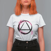 AA Sober Symbol Serenity Recovery T Shirt For Women Japanese Cherry Blossom Brushstroke Circle