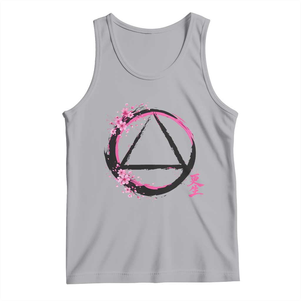 AA Sober Symbol Serenity Recovery Tank Top Japanese Cherry Blossom Brushstroke Circle