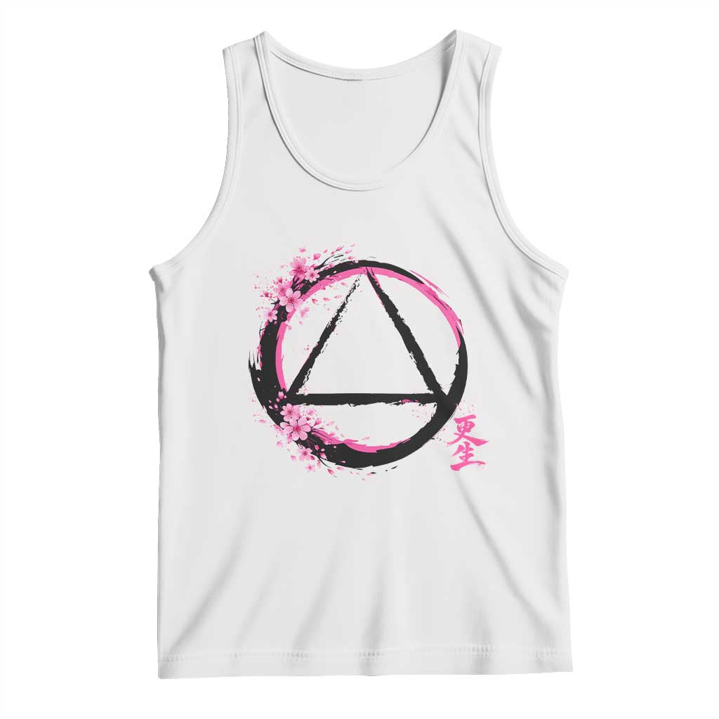 AA Sober Symbol Serenity Recovery Tank Top Japanese Cherry Blossom Brushstroke Circle