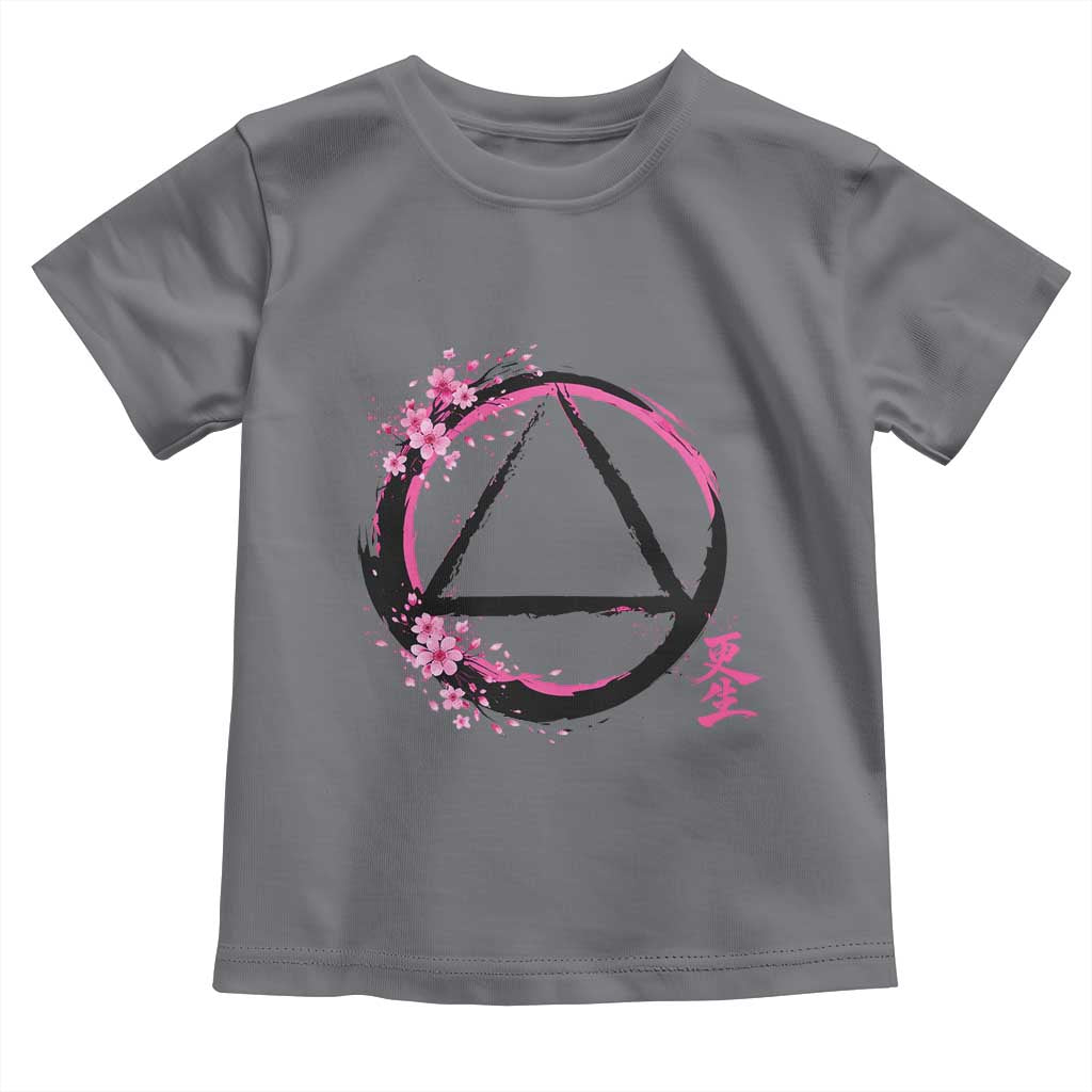 AA Sober Symbol Serenity Recovery Toddler T Shirt Japanese Cherry Blossom Brushstroke Circle