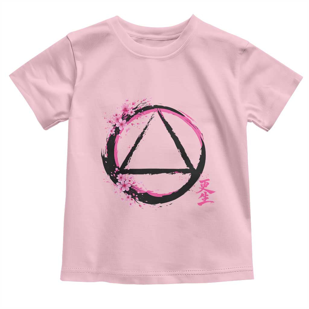 AA Sober Symbol Serenity Recovery Toddler T Shirt Japanese Cherry Blossom Brushstroke Circle