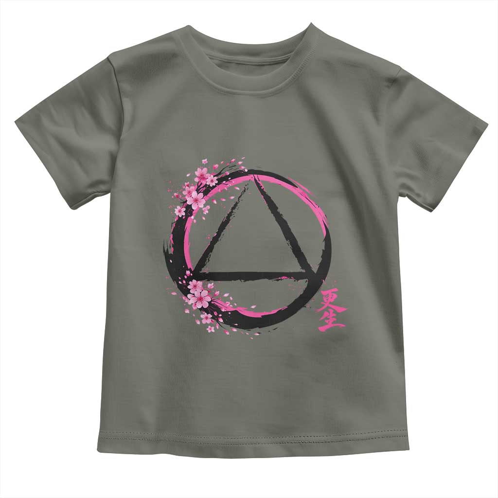 AA Sober Symbol Serenity Recovery Toddler T Shirt Japanese Cherry Blossom Brushstroke Circle