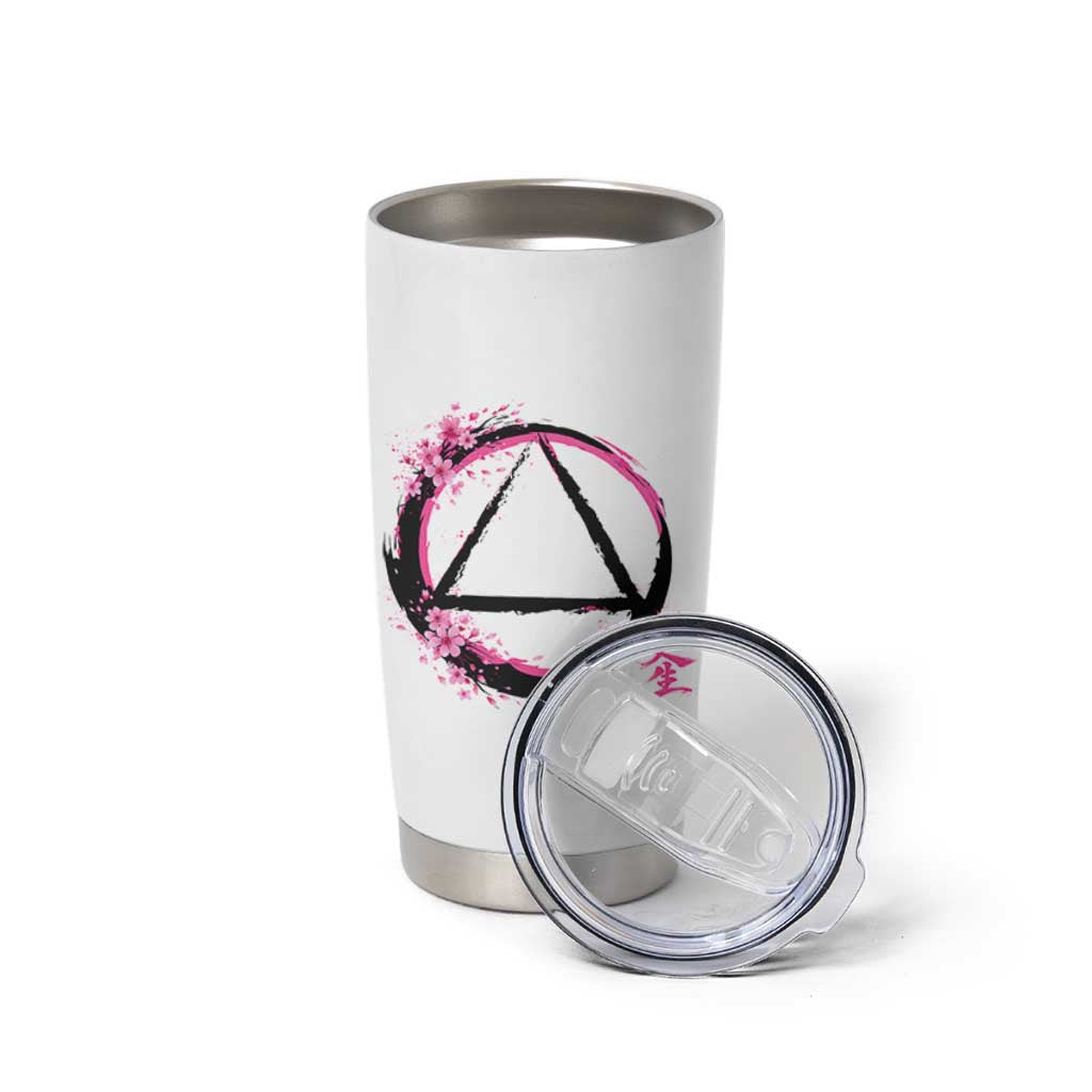 AA Sober Symbol Serenity Recovery Tumbler Cup Japanese Cherry Blossom Brushstroke Circle