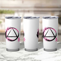 AA Sober Symbol Serenity Recovery Tumbler Cup Japanese Cherry Blossom Brushstroke Circle