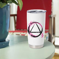 AA Sober Symbol Serenity Recovery Tumbler Cup Japanese Cherry Blossom Brushstroke Circle