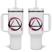 AA Sober Symbol Serenity Recovery Tumbler With Handle Japanese Cherry Blossom Brushstroke Circle