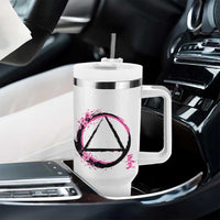 AA Sober Symbol Serenity Recovery Tumbler With Handle Japanese Cherry Blossom Brushstroke Circle
