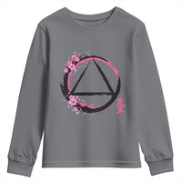 AA Sober Symbol Serenity Recovery Youth Sweatshirt Japanese Cherry Blossom Brushstroke Circle