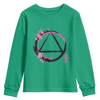 AA Sober Symbol Serenity Recovery Youth Sweatshirt Japanese Cherry Blossom Brushstroke Circle