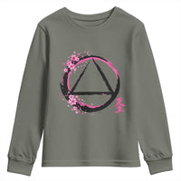 AA Sober Symbol Serenity Recovery Youth Sweatshirt Japanese Cherry Blossom Brushstroke Circle