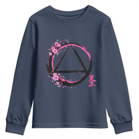 AA Sober Symbol Serenity Recovery Youth Sweatshirt Japanese Cherry Blossom Brushstroke Circle