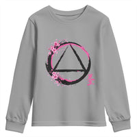 AA Sober Symbol Serenity Recovery Youth Sweatshirt Japanese Cherry Blossom Brushstroke Circle