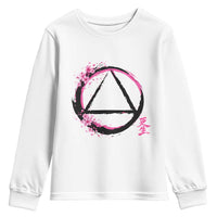 AA Sober Symbol Serenity Recovery Youth Sweatshirt Japanese Cherry Blossom Brushstroke Circle