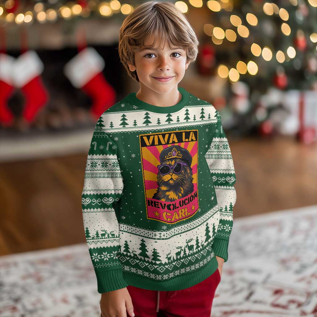 Viva La Revolucion Carl Ugly Christmas Sweater Funny Princess Cat Donut Meme