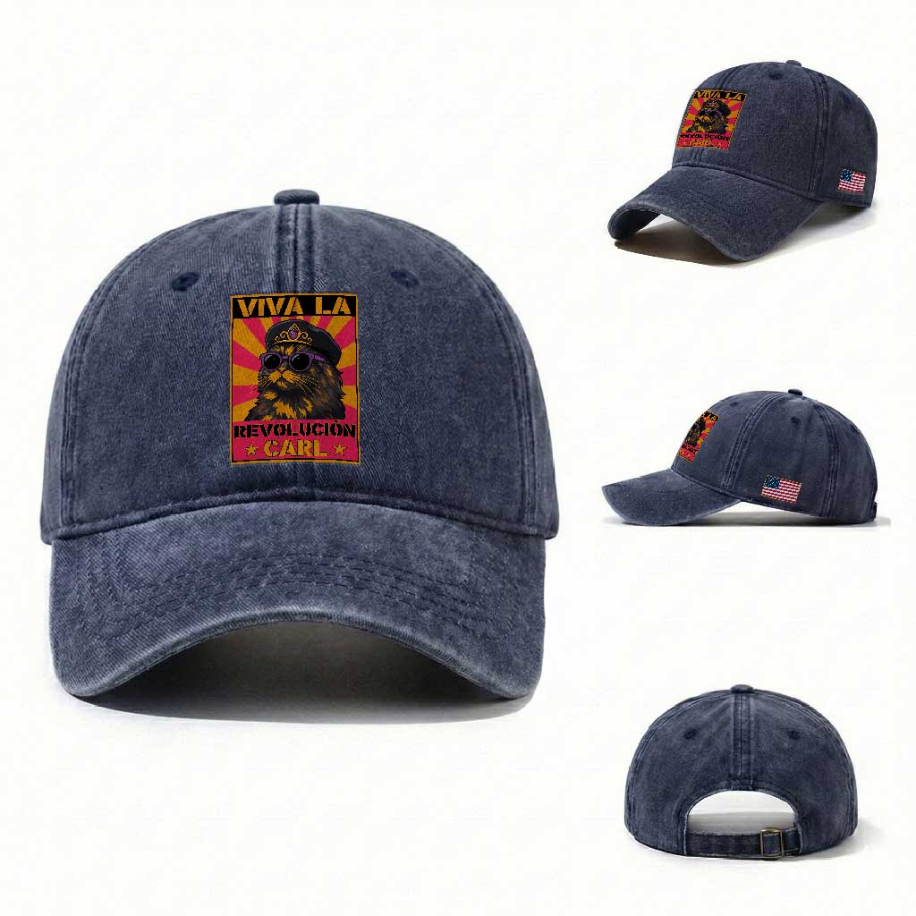 Viva La Revolucion Carl Washed Cotton Baseball Cap Funny Princess Cat Donut Meme