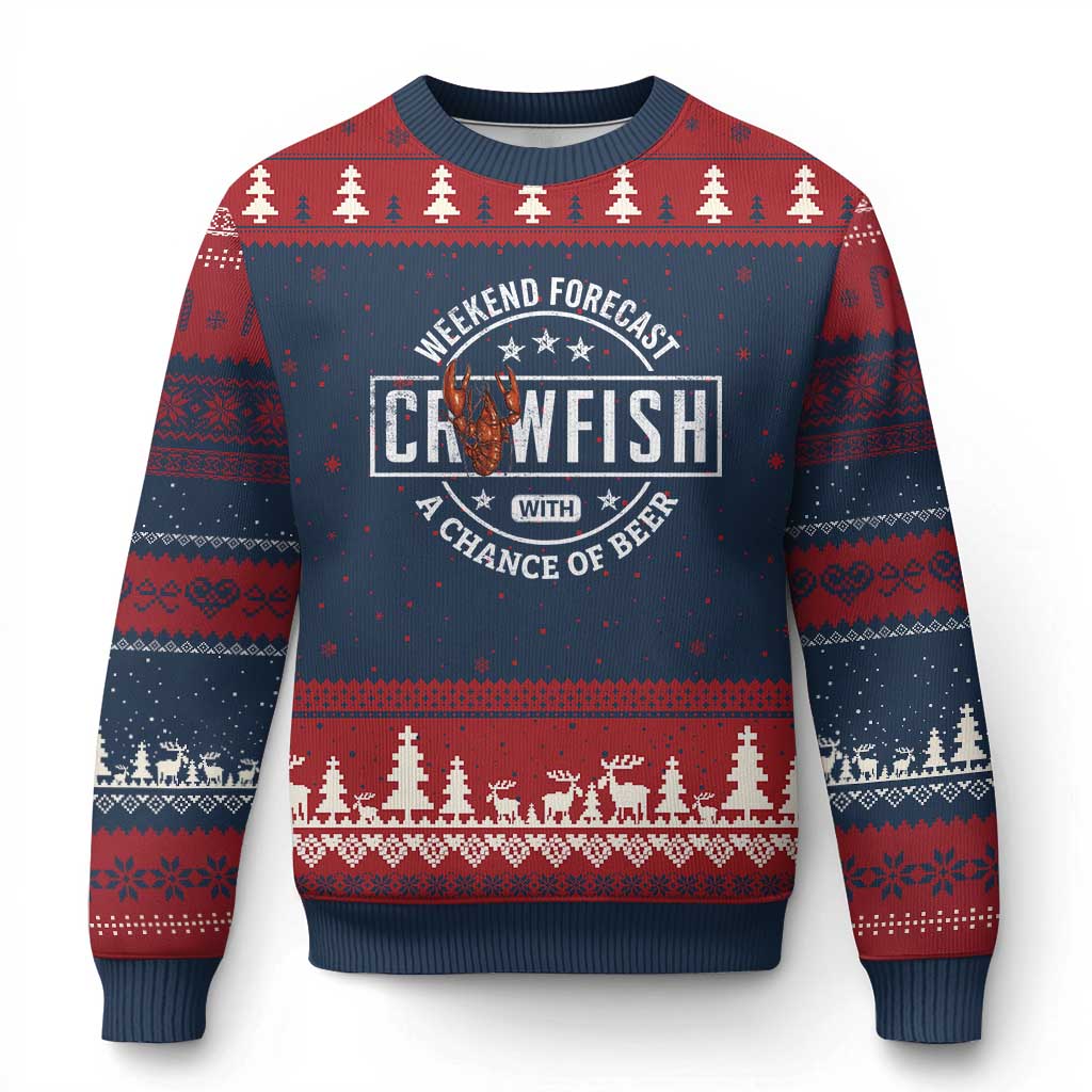 Weekend Forecast Crawfish With A Chance Of Beer Ugly Christmas Sweater