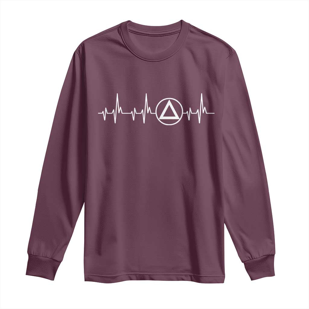 Sober Recover Sobriety Heartbeat EKG Pulse Recovery Long Sleeve Shirt