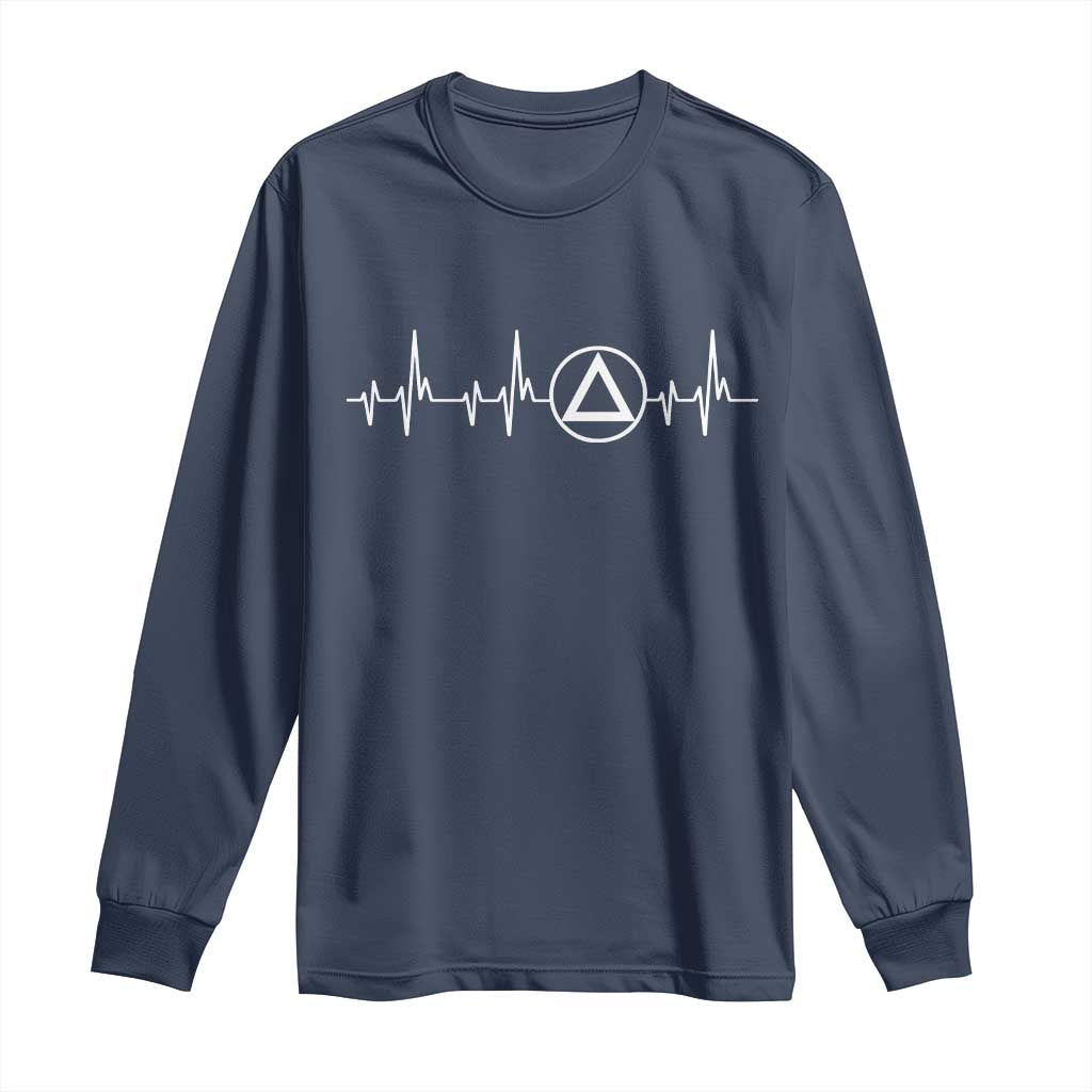 Sober Recover Sobriety Heartbeat EKG Pulse Recovery Long Sleeve Shirt