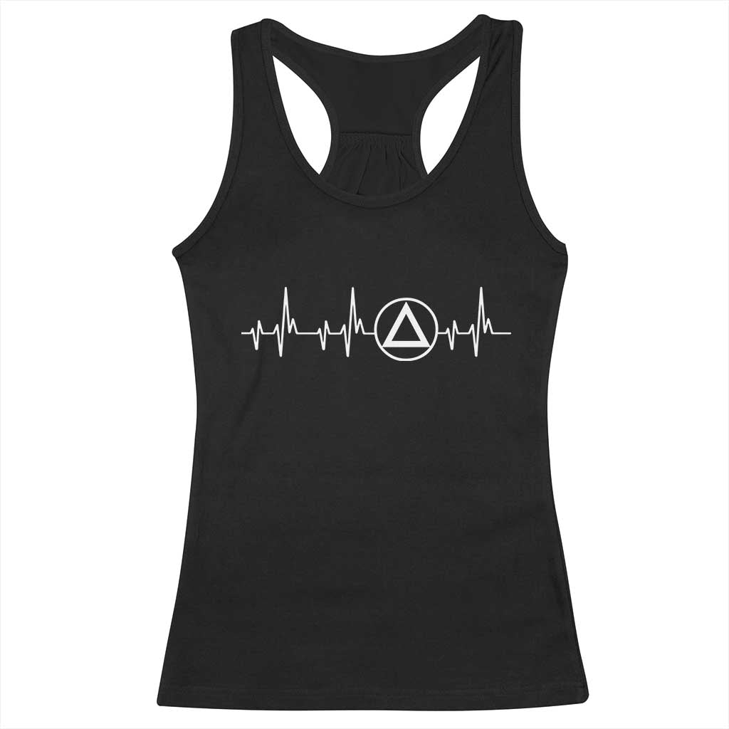 Sober Recover Sobriety Heartbeat EKG Pulse Recovery Racerback Tank Top