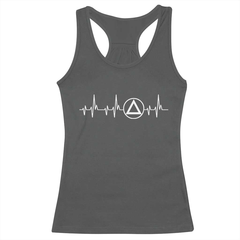 Sober Recover Sobriety Heartbeat EKG Pulse Recovery Racerback Tank Top
