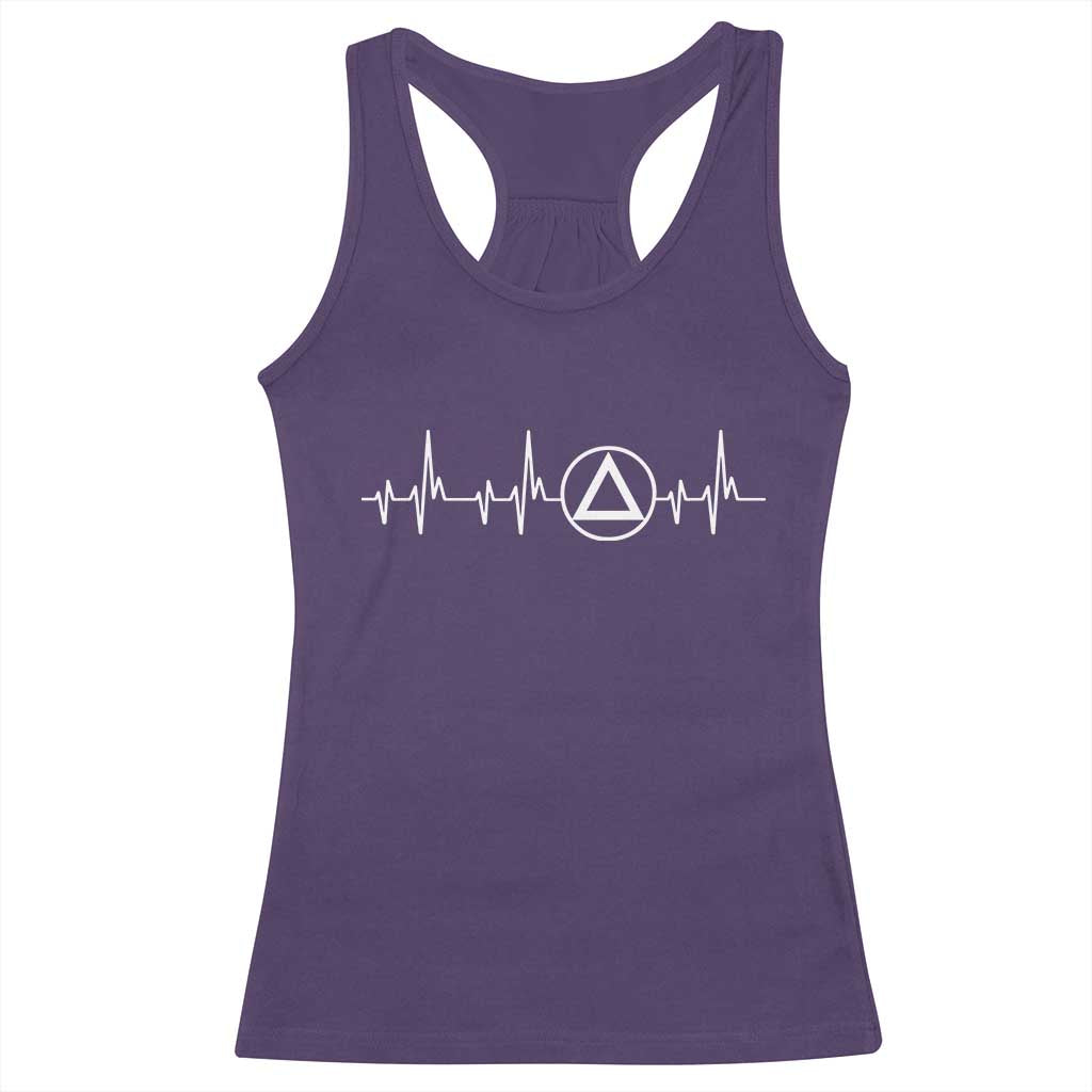 Sober Recover Sobriety Heartbeat EKG Pulse Recovery Racerback Tank Top