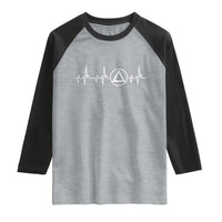 Sober Recover Sobriety Heartbeat EKG Pulse Recovery Raglan Shirt