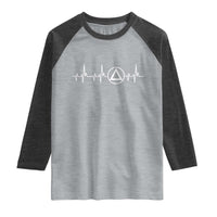 Sober Recover Sobriety Heartbeat EKG Pulse Recovery Raglan Shirt