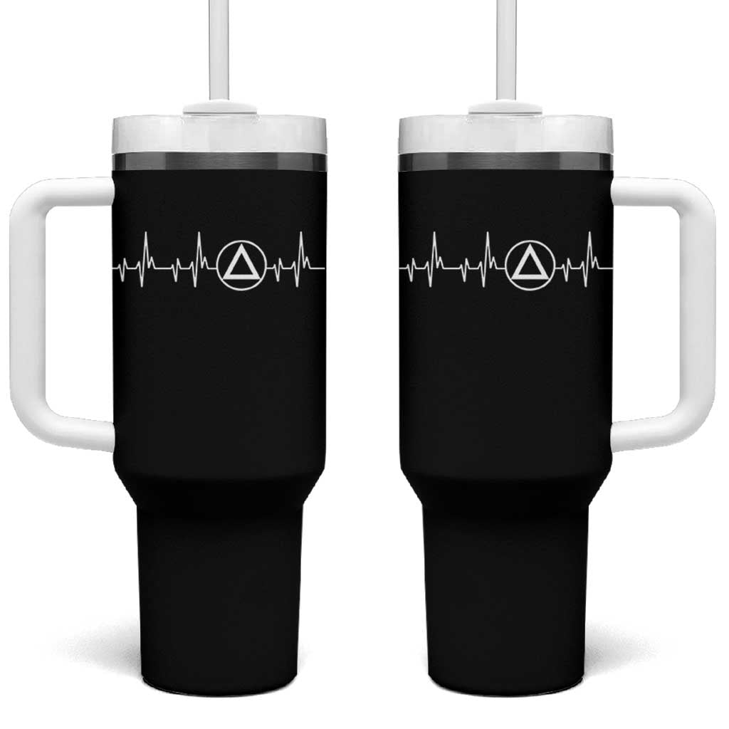 Sober Recover Sobriety Heartbeat EKG Pulse Recovery Tumbler With Handle
