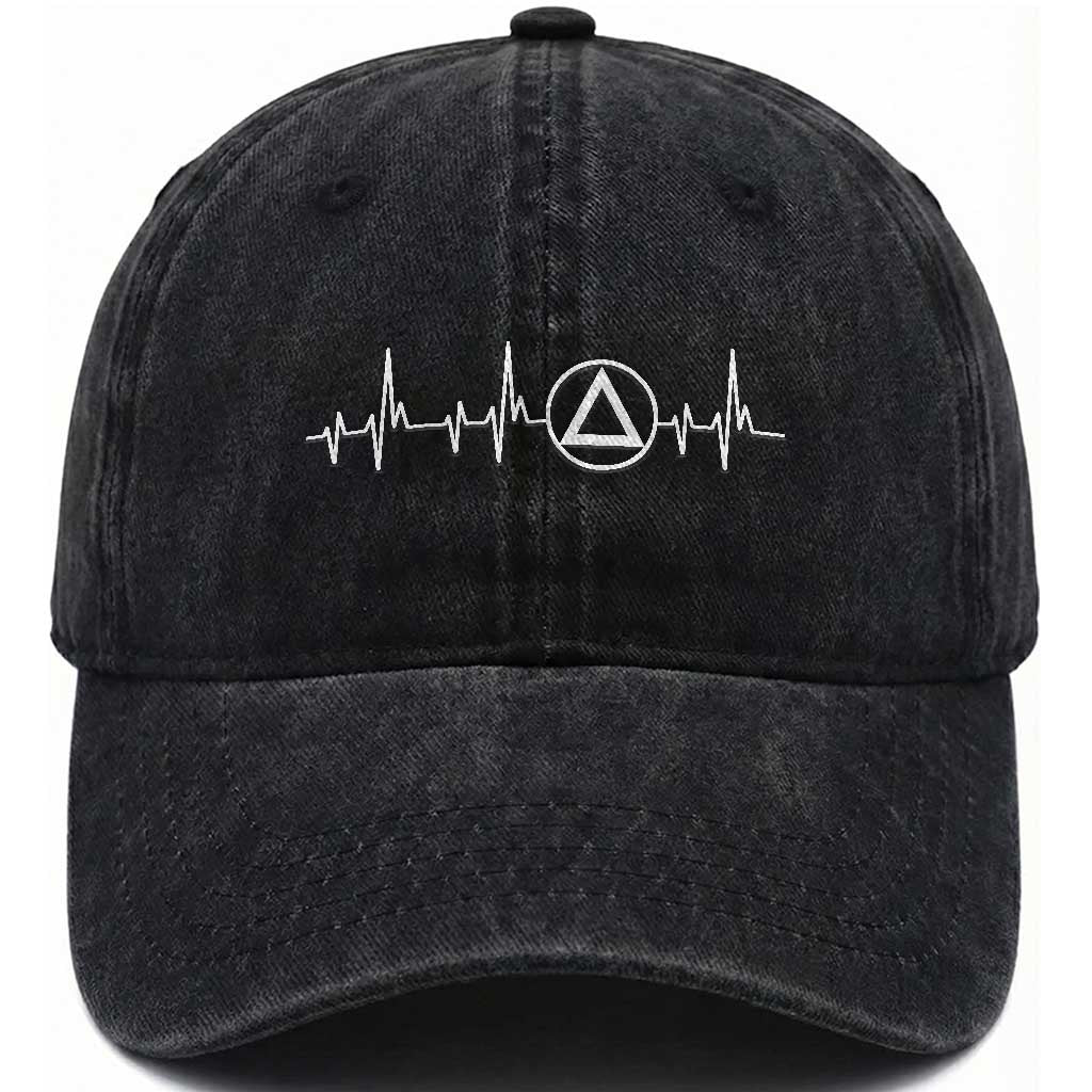 Sober Recover Sobriety Heartbeat EKG Pulse Recovery Washed Cotton Baseball Cap
