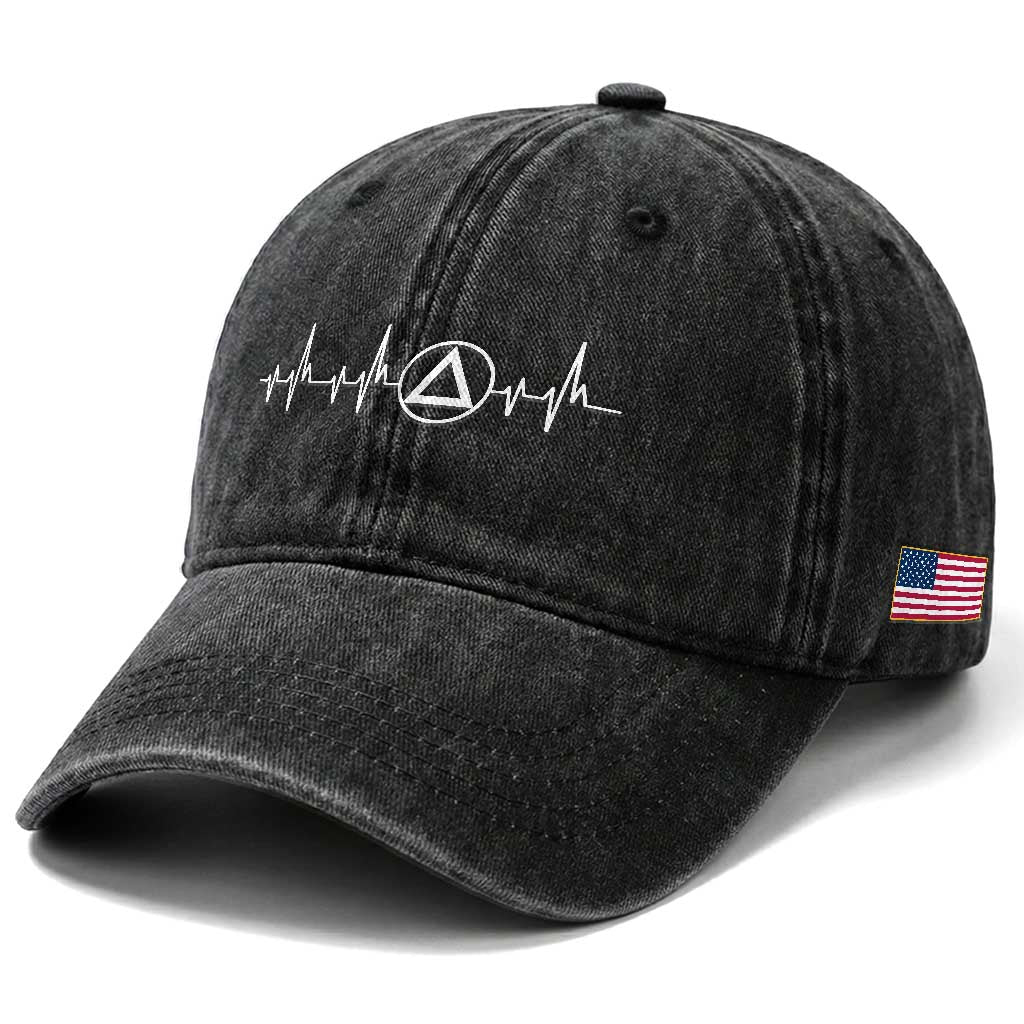 Sober Recover Sobriety Heartbeat EKG Pulse Recovery Washed Cotton Baseball Cap