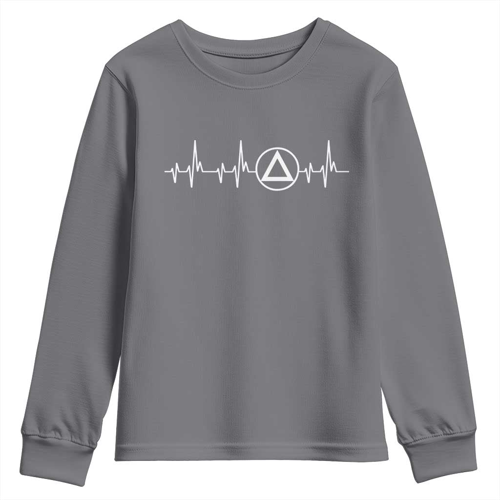 Sober Recover Sobriety Heartbeat EKG Pulse Recovery Youth Sweatshirt