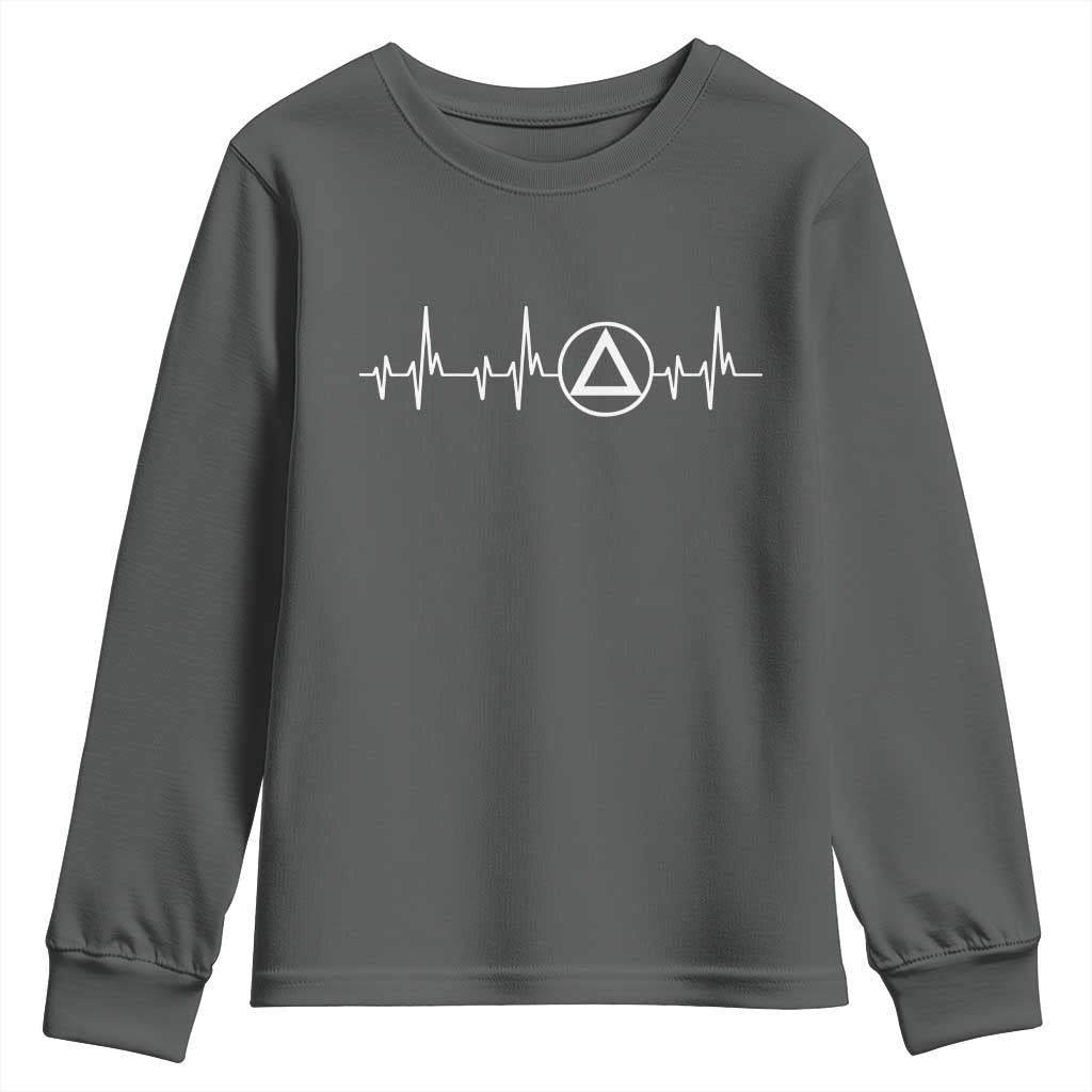 Sober Recover Sobriety Heartbeat EKG Pulse Recovery Youth Sweatshirt