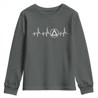 Sober Recover Sobriety Heartbeat EKG Pulse Recovery Youth Sweatshirt