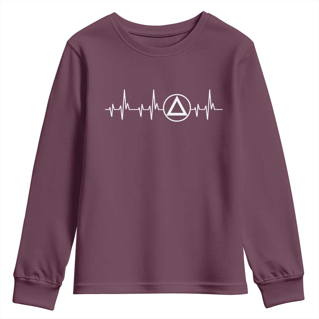 Sober Recover Sobriety Heartbeat EKG Pulse Recovery Youth Sweatshirt