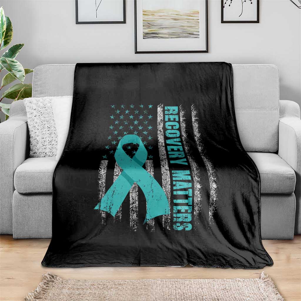 Recovery Matter Sobriety Anniversary Sober AA NA Throw Blanket Vintage American Flag