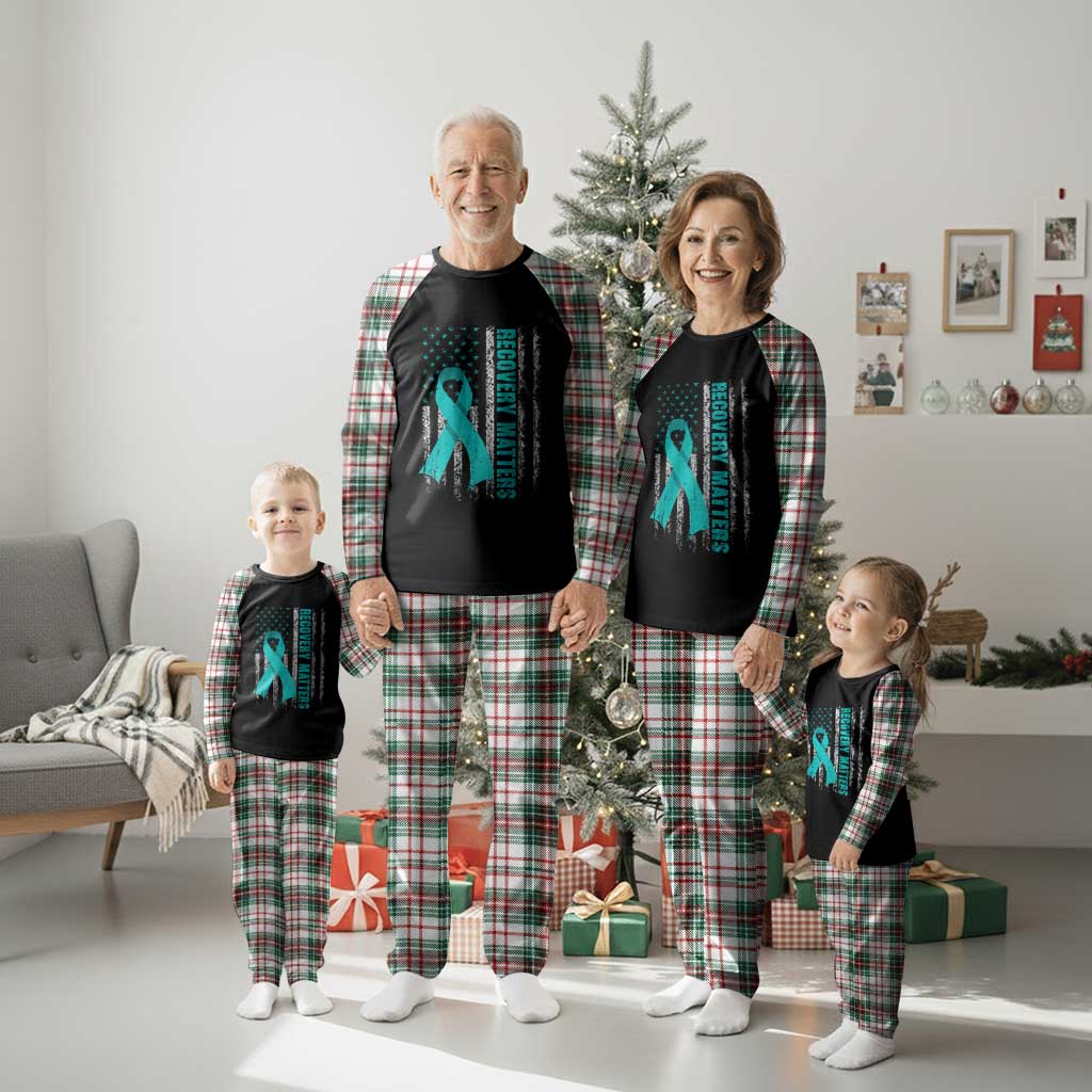 Recovery Matter Sobriety Anniversary Sober AA NA Plaid Pajama Set Vintage American Flag
