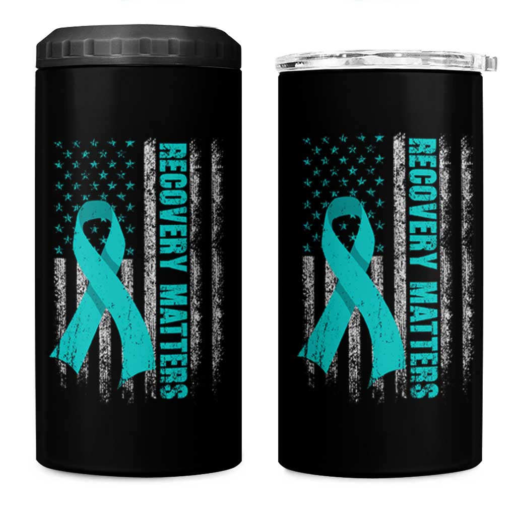 Recovery Matter Sobriety Anniversary Sober AA NA 4 in 1 Can Cooler Tumbler Vintage American Flag