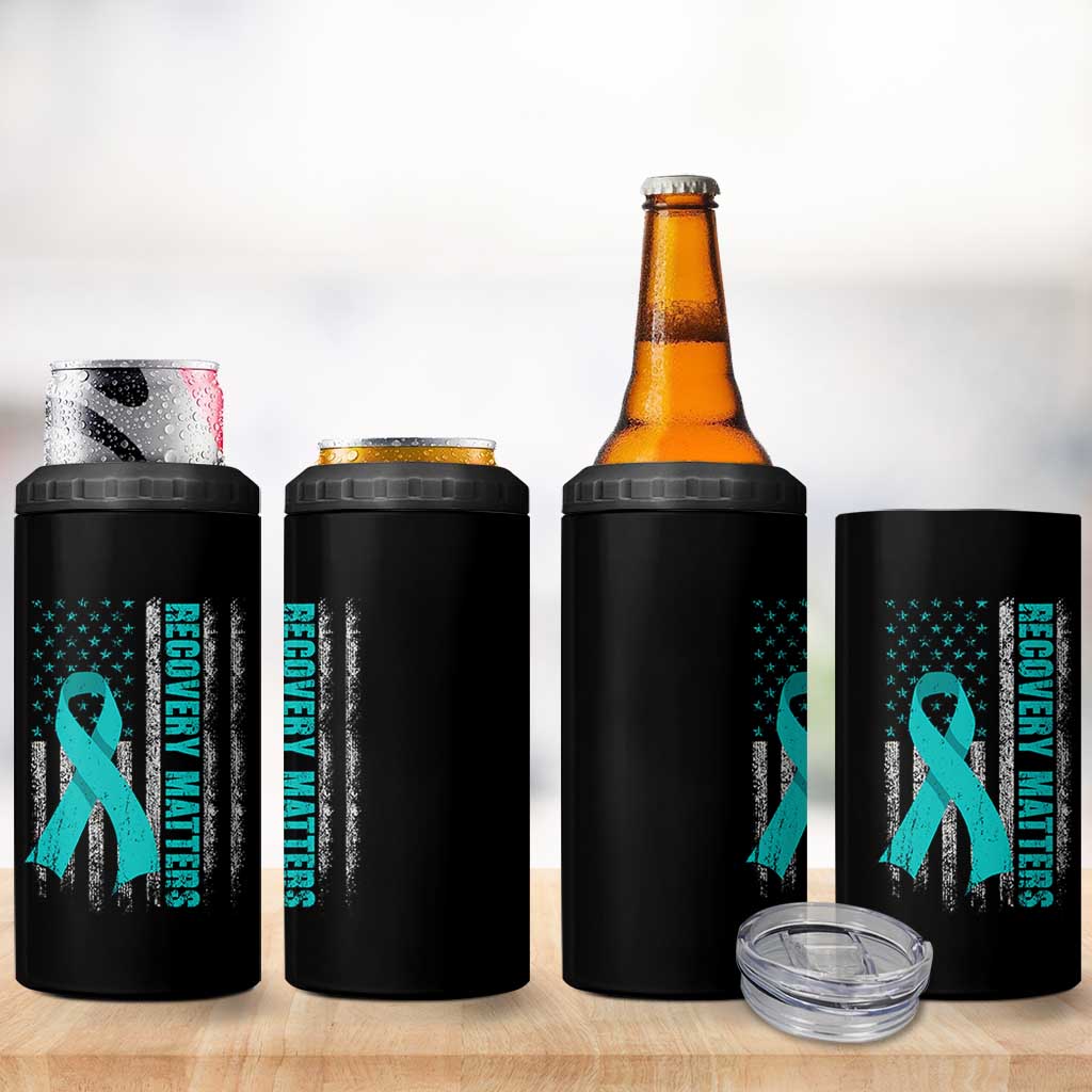 Recovery Matter Sobriety Anniversary Sober AA NA 4 in 1 Can Cooler Tumbler Vintage American Flag