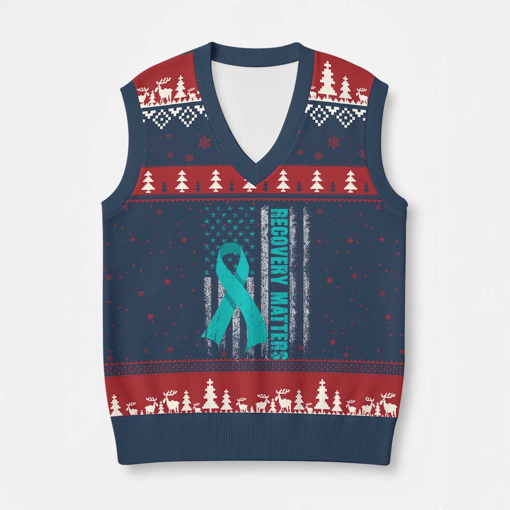 Recovery Matter Sobriety Anniversary Sober AA NA V-Neck Knit Sweater Vest Vintage American Flag