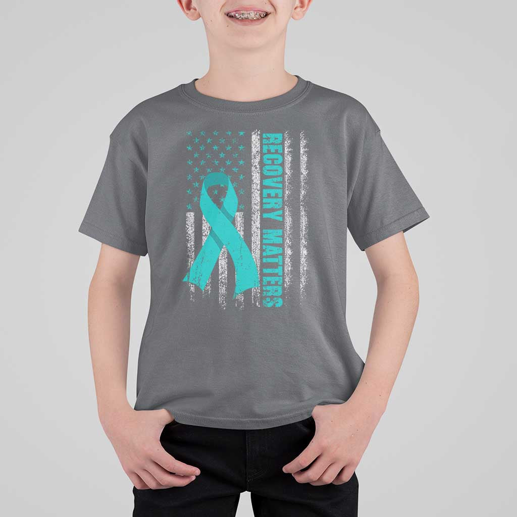 Recovery Matter Sobriety Anniversary Sober AA NA T Shirt For Kid Vintage American Flag