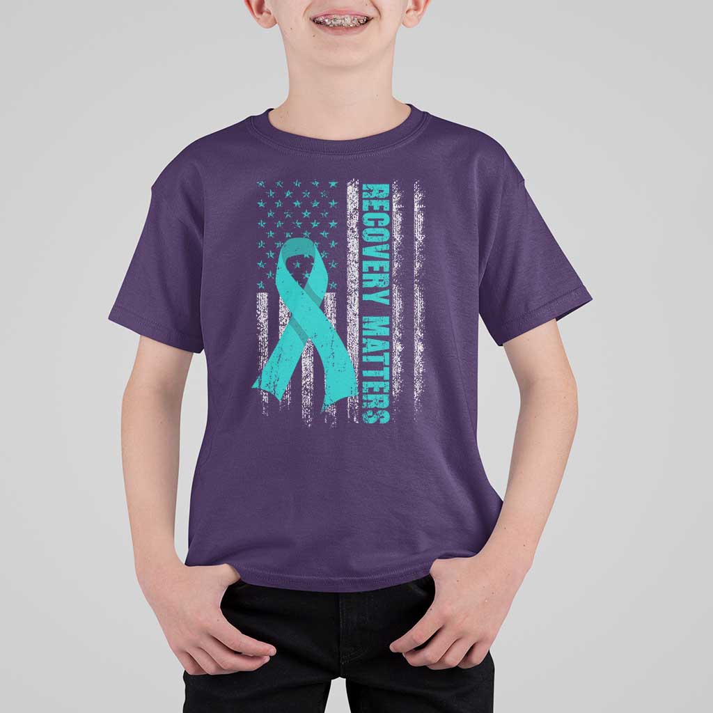 Recovery Matter Sobriety Anniversary Sober AA NA T Shirt For Kid Vintage American Flag