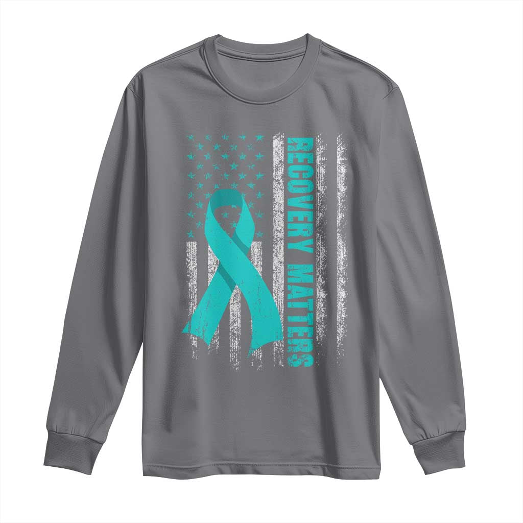 Recovery Matter Sobriety Anniversary Sober AA NA Long Sleeve Shirt Vintage American Flag