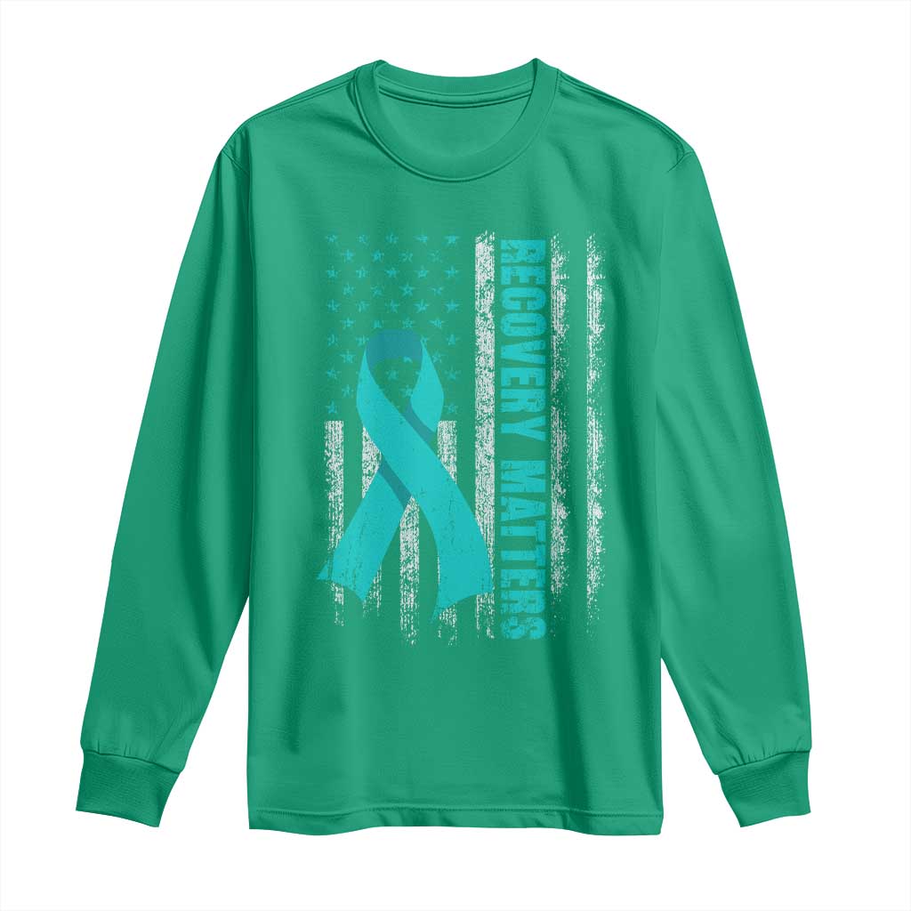 Recovery Matter Sobriety Anniversary Sober AA NA Long Sleeve Shirt Vintage American Flag