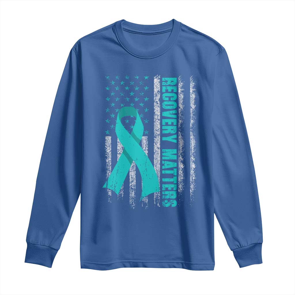 Recovery Matter Sobriety Anniversary Sober AA NA Long Sleeve Shirt Vintage American Flag