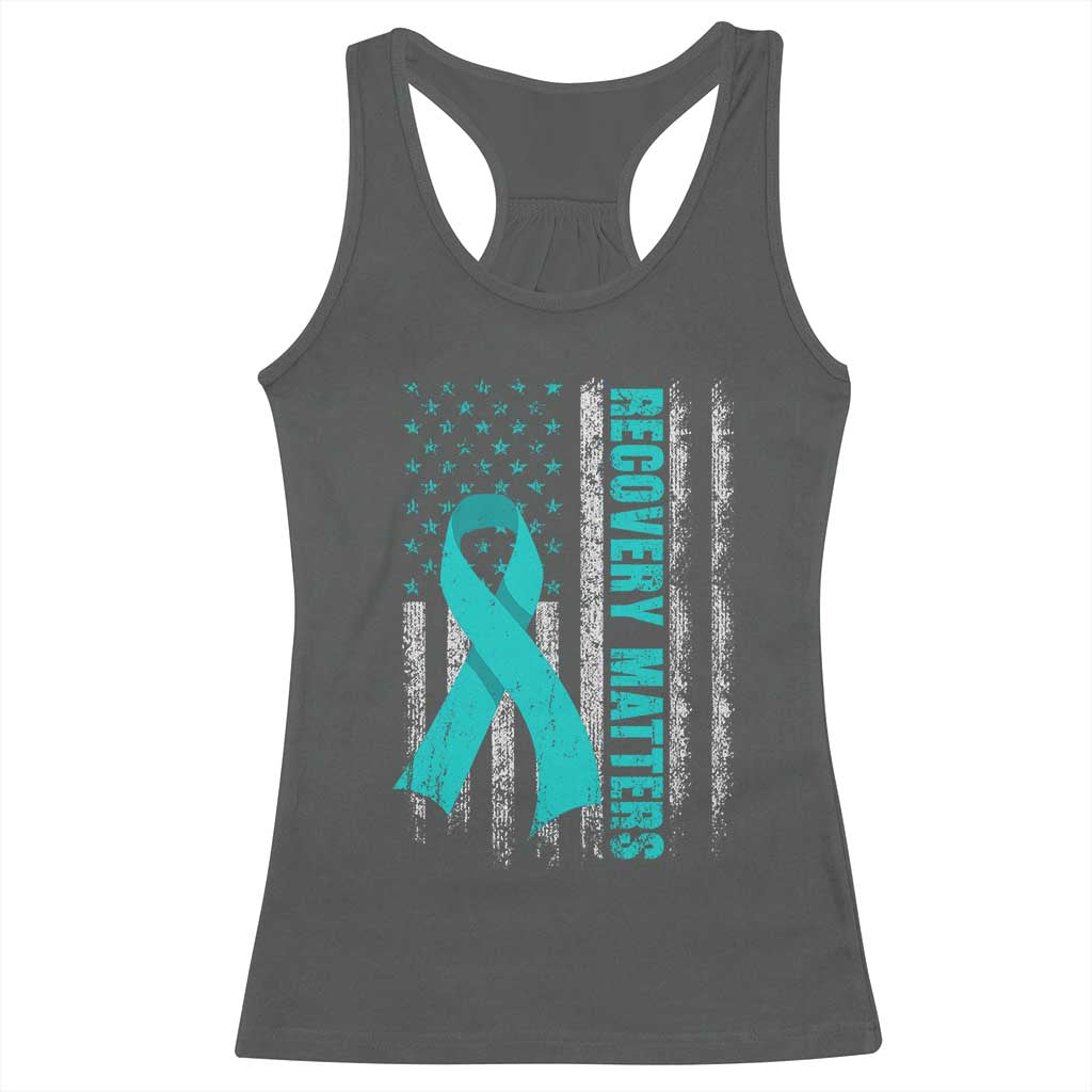 Recovery Matter Sobriety Anniversary Sober AA NA Racerback Tank Top Vintage American Flag