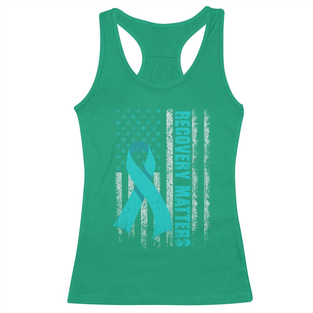 Recovery Matter Sobriety Anniversary Sober AA NA Racerback Tank Top Vintage American Flag