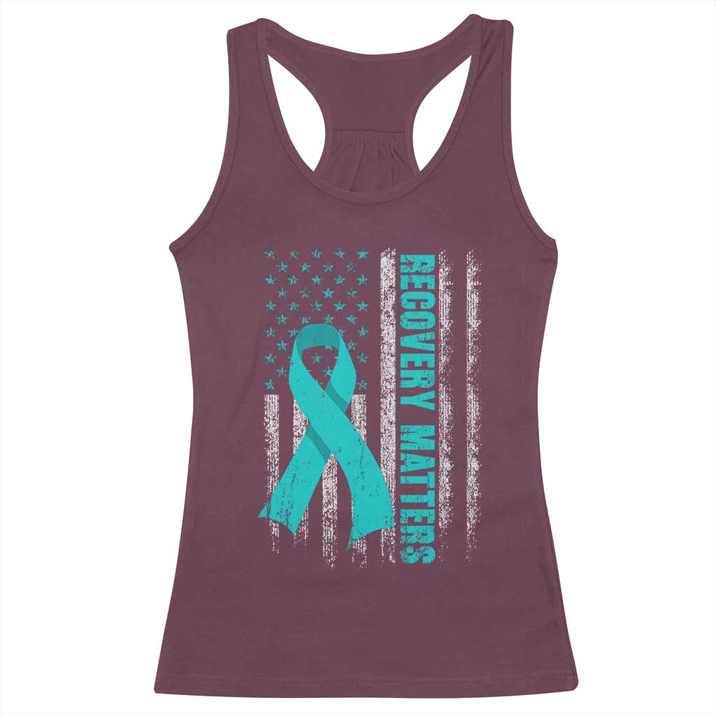 Recovery Matter Sobriety Anniversary Sober AA NA Racerback Tank Top Vintage American Flag